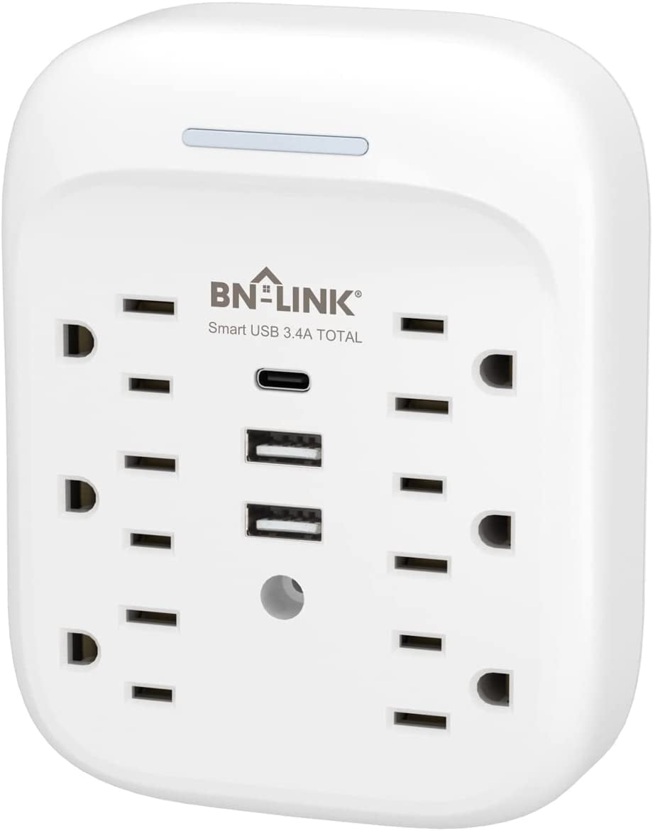 BNLINK 1800J Outlet Extender,Multi Plug Outlet with 3 USB Wall Charger