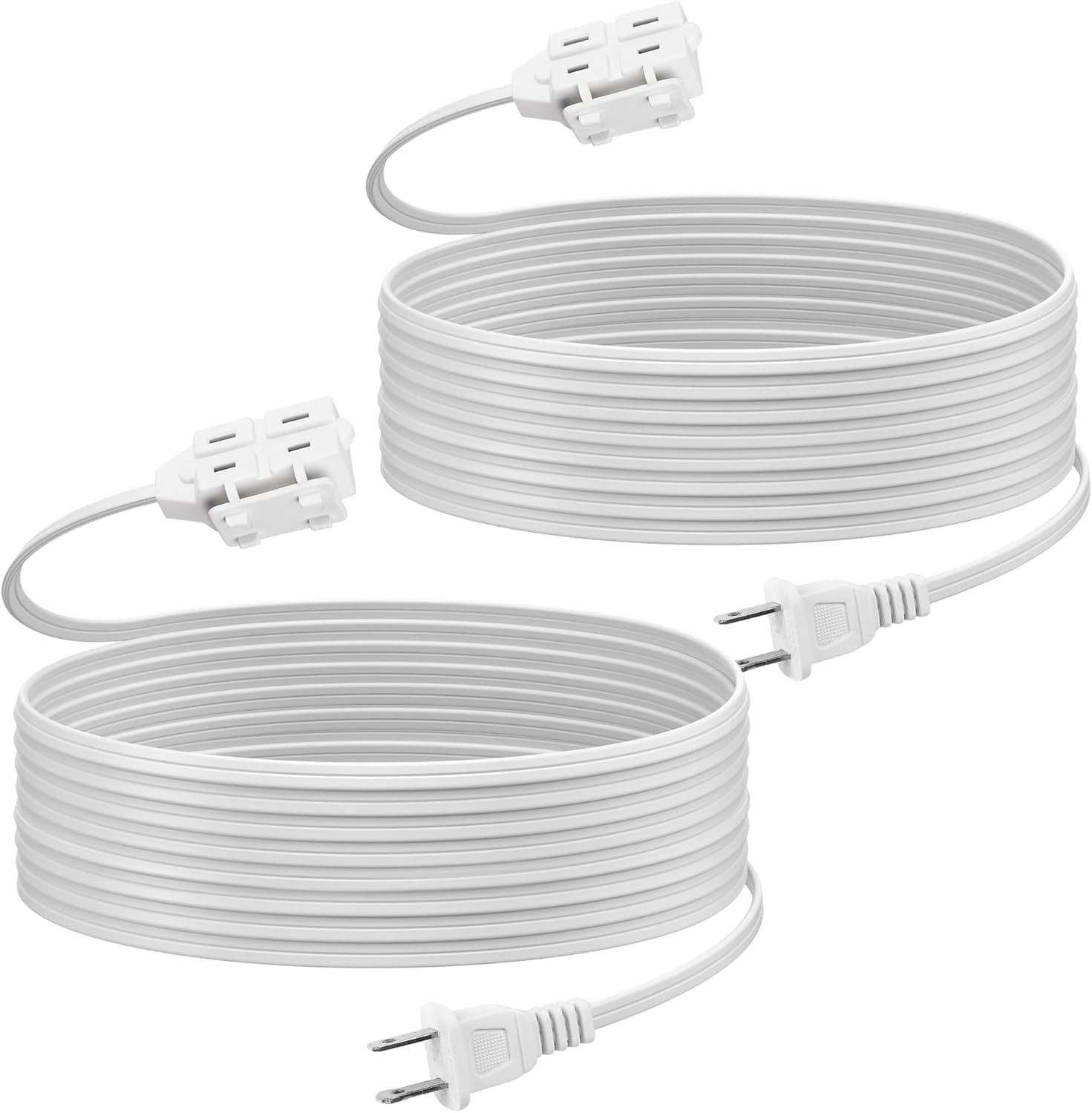 BN-LINK 2 Pack 12ft Indoor Extension Cord, 3 Outlet, 16/2 SPT-2, White, 2-Prong Polarized Plug, Household Power Cord for Home, Office & Holiday Decorations