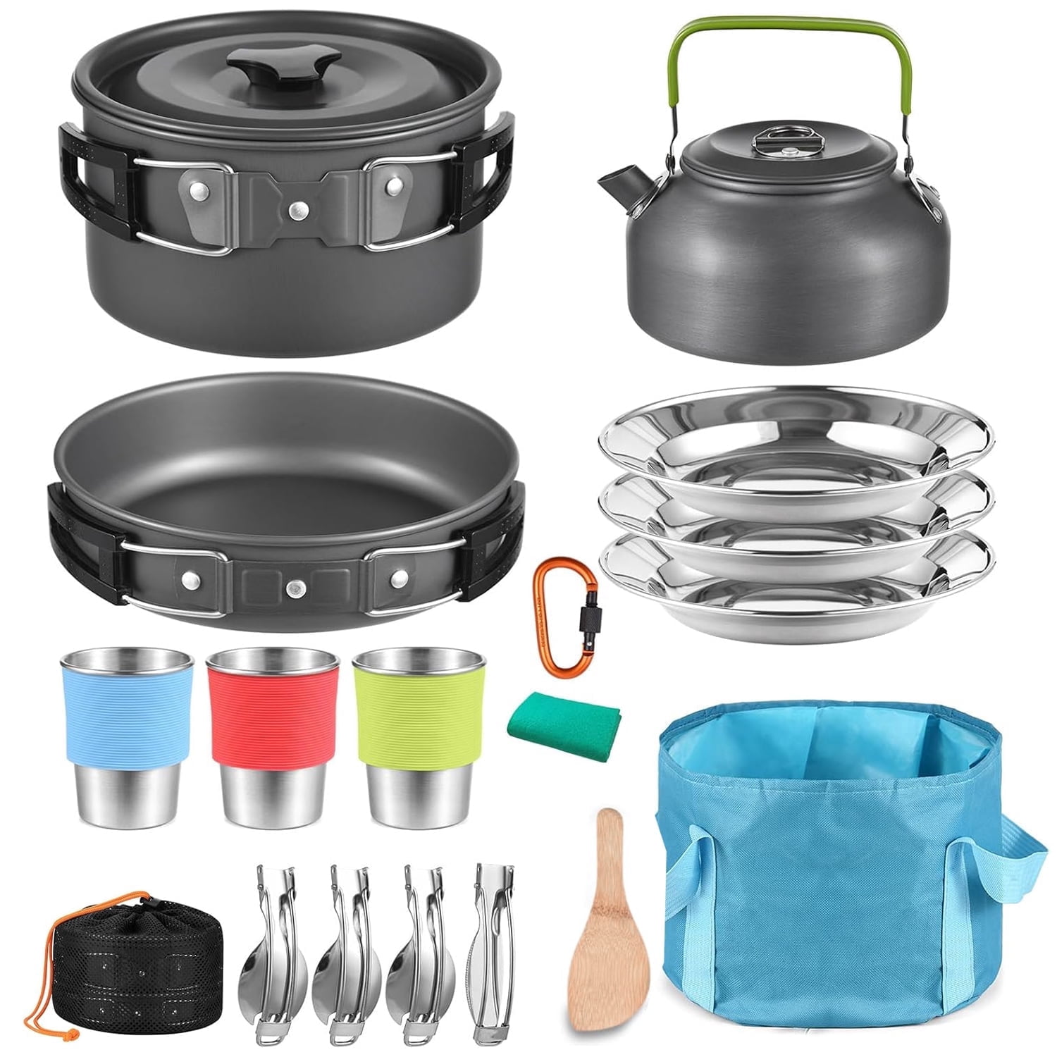 BN-LINK 22pcs Camping Cookware Mess Kit, Lightweight Camping Cooking ...