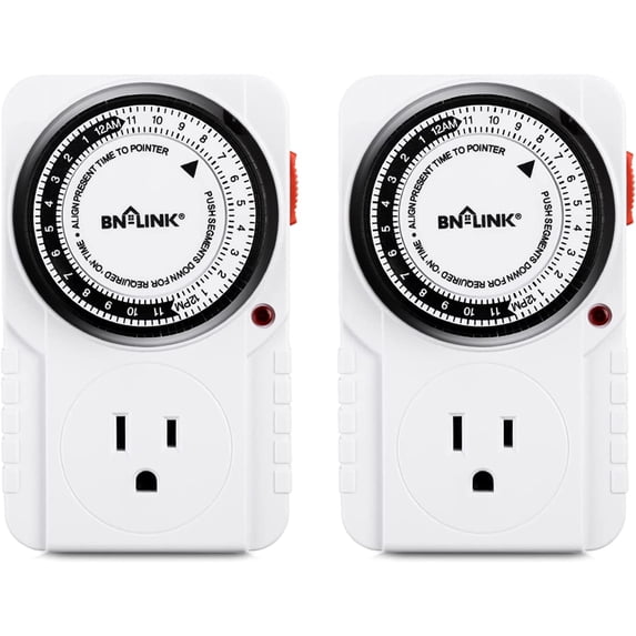 BN-LINK 24 Hour Plug-in Mechanical Timer Grounded for Aquarium, Grow Light, Hydroponics, Pets, Home, Kitchen, Office, Appliances, UL Listed 125VAC, 60 Hz, 1875W, 15A, 1/2HP 2 Pack