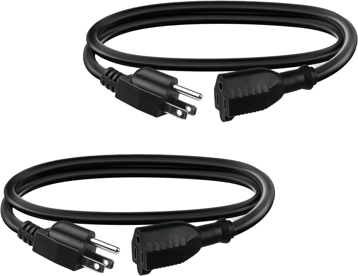 BN-LINK 3 ft Indoor Outdoor Extension Cord 16/3 SJTW, 2 Pack, Black, PVC Cable Jacket, 3-Prong, Weather Resistant, Flame Retardant, Suitable for Indoor, Landscaping & Holiday Decorations, 13A ETL