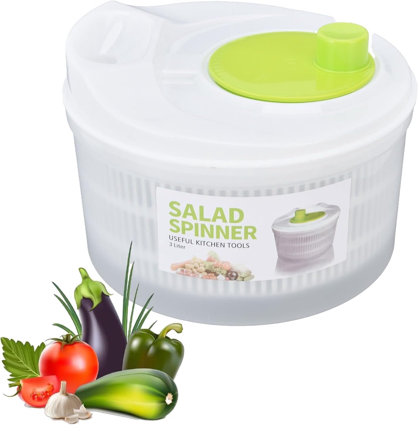 BN-LINK 3L Salad Spinner with Drain, Quick and Easy Multi-Use Lettuce Spinner, Vegetable Dryer, Fruit Washer, Pasta and Fries Spinner