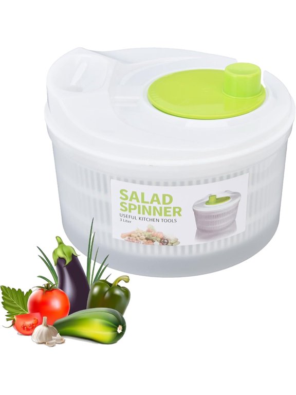 3L Salad Spinner with Drain, Quick and Easy Multi-Use Lettuce Spinner, Vegetable Dryer, Fruit Washer, Pasta and Fries Spinner