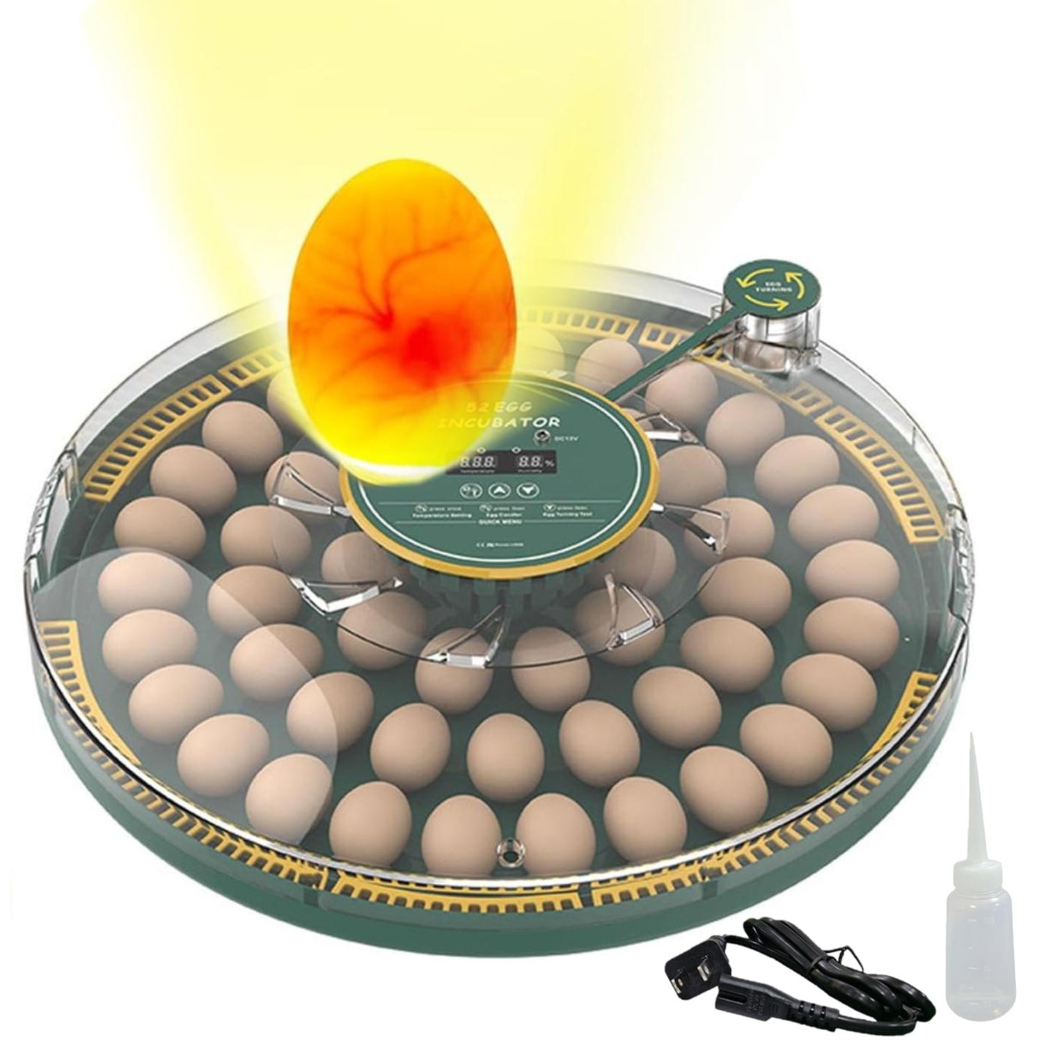 BN-LINK 52 Egg Incubator with Automatic Egg Turning and Temperature Control, Smart Egg Incubator with Humidity Display, LED Candler & Sink, Hatching Chicken Duck Quail Bird