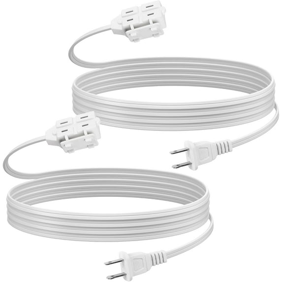 BN-LINK 6 ft 3 Outlet Indoor Extension Cord 16/2 SPT-2, 2 Pack White, 2 Prong Polarized Plug, Household Power Cord for Home, Office, and Holiday Decorations