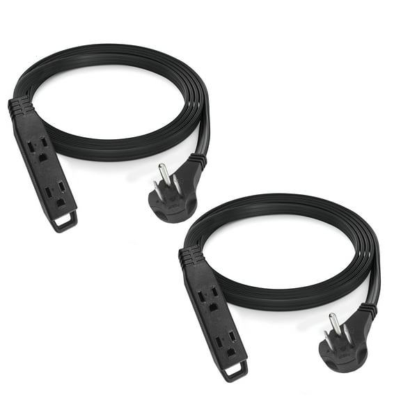 BN-LINK 6ft 3 Outlets Indoor Extension Cord 2 pack, Flat Plug Power Strip Surge Protector, Waterproof Hangable Right Angle flat Plug for Indoor Home Office, Dorm Room, ETL Listed