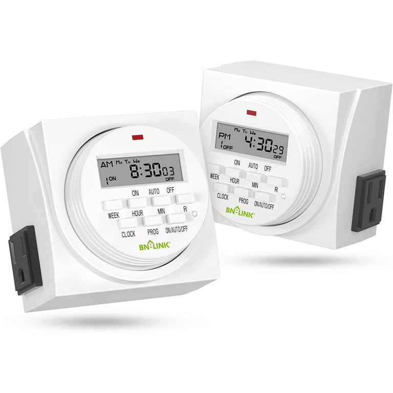 BN LINK 7 Day Heavy Duty Digital Programmable Timer FD60 U6 115V 60Hz Dual Outlet For Lamp Light Fan Security UL Listed 2 Pack