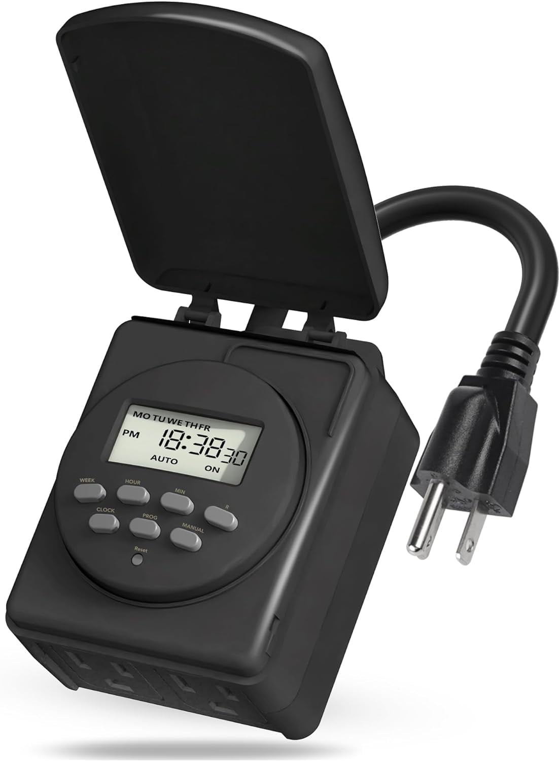 Black Heavy Duty Digital Programmable Outdoor Timer with Dual Outlets