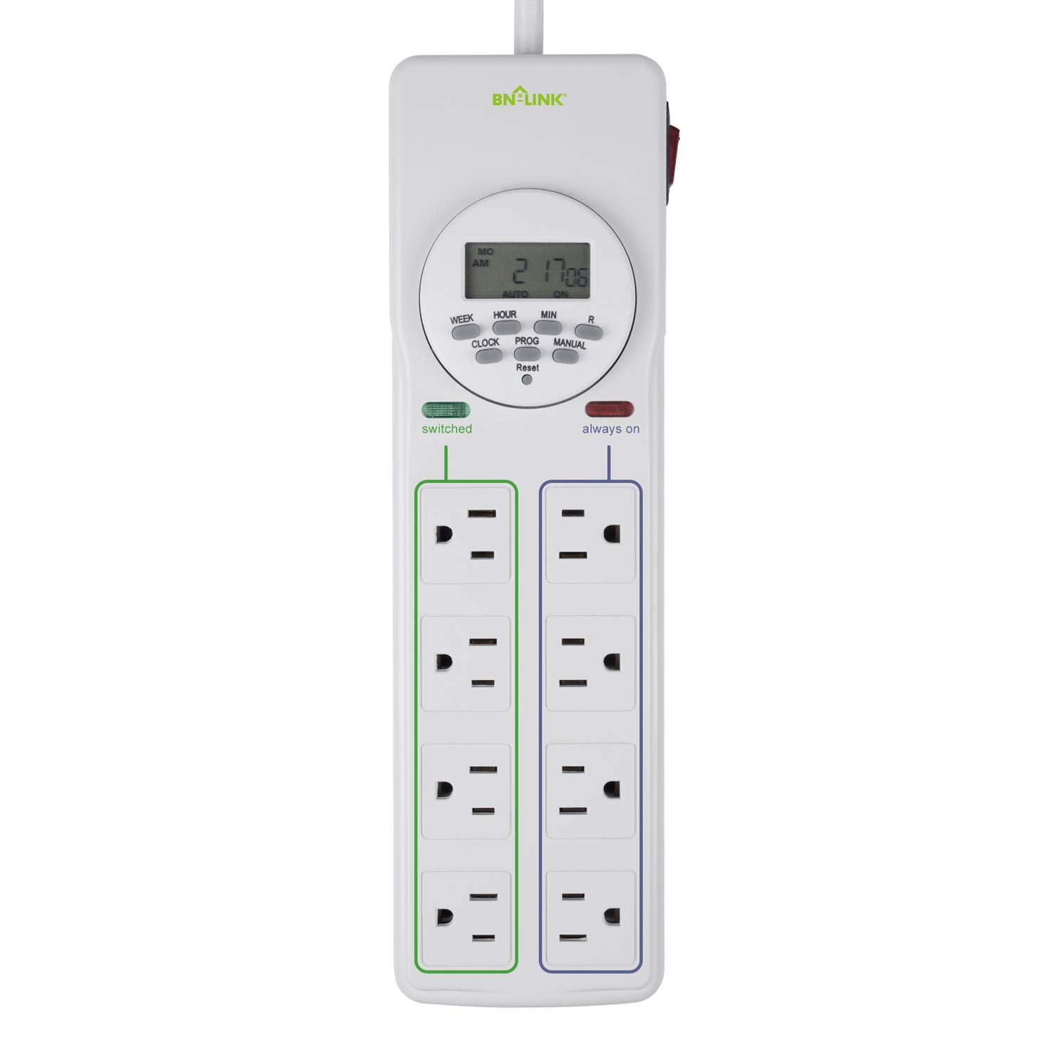 Power Strip 15 Amp 7-Day Indoor Digital Timer with 8-Outlet.