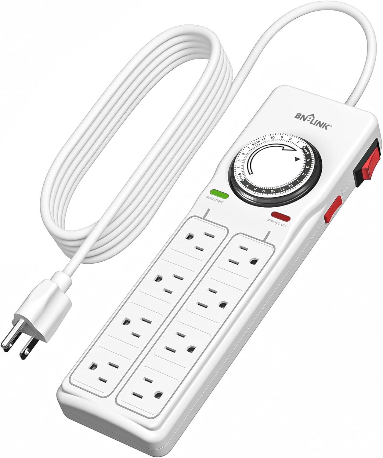 White 8-Outlet Surge Protector with Built-in Timer