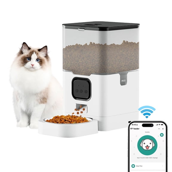BN-LINK Automatic Cat Feeder 4L WIFI, 2.4G WiFi Timed Pet Feeder Cat Food Dispenser, 4L Automatic Cat Food Dispenser for Small Pets Indoor, White