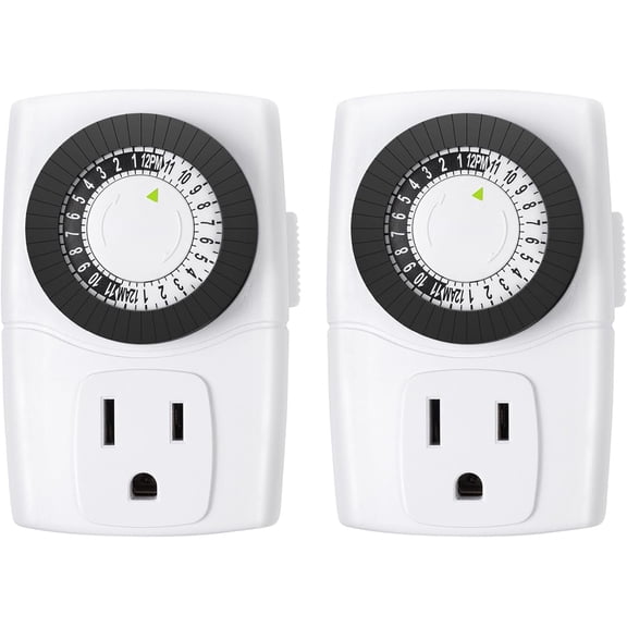 BN-LINK Indoor 24-Hour Mechanical Outlet Timer, 3 Prong, 2-Pack