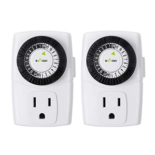 BN-LINK Indoor 24-Hour Mechanical Outlet Timer, 3 Prong, 2-Pack