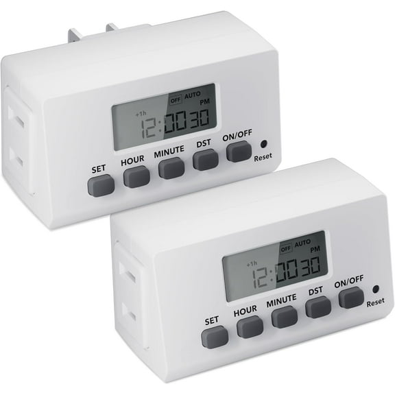 BN-LINK Digital Timer Outlet Indoor,24 Hour Light Timer Easy Programmable,Mini 2 Prong Plug in Timers for Electrical Outlets,Lamps,Fans,2 On/Off Programs,2 Pack,15A/1875W