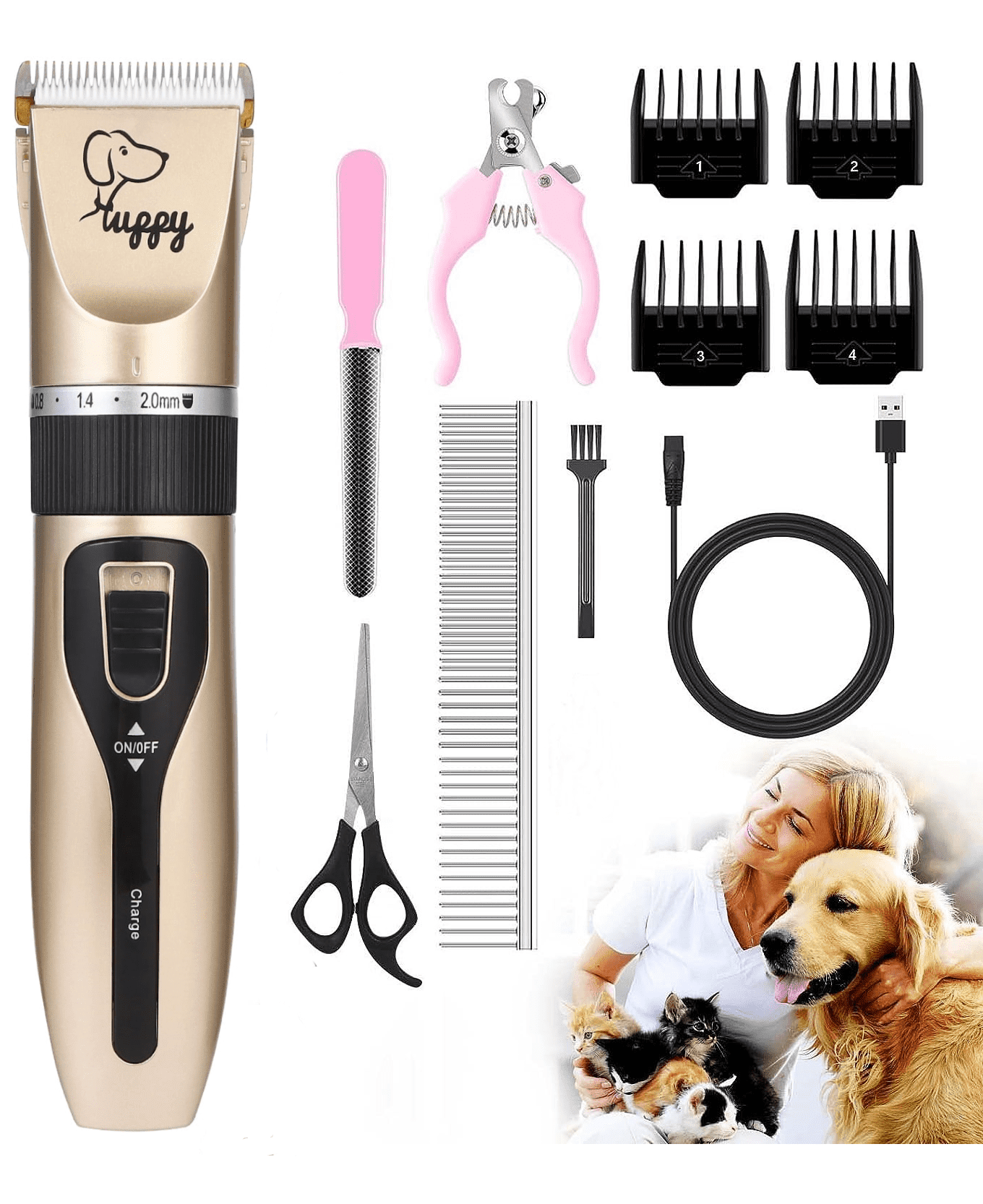 Walmart Black Friday Deals 2025 BN-LINK Dog Grooming Kit, Rechargeable Low Noise Pet Clippers, Safe Blade, 4 Guard Combs, Gold