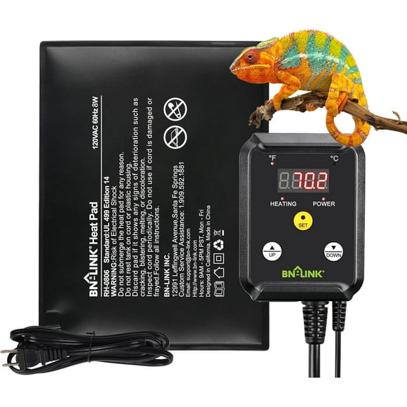 BN-LINK Durable Reptile Heating Pad 6" X 8" with Digital Thermostat Under Tank Heater Terrarium Warmer Combo Set for Turtles, Lizards, Frogs, and Other Reptiles