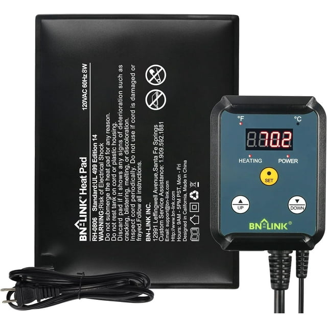 BNLINK Durable Reptile Heating Pad 6" X 8" with Digital Thermostat