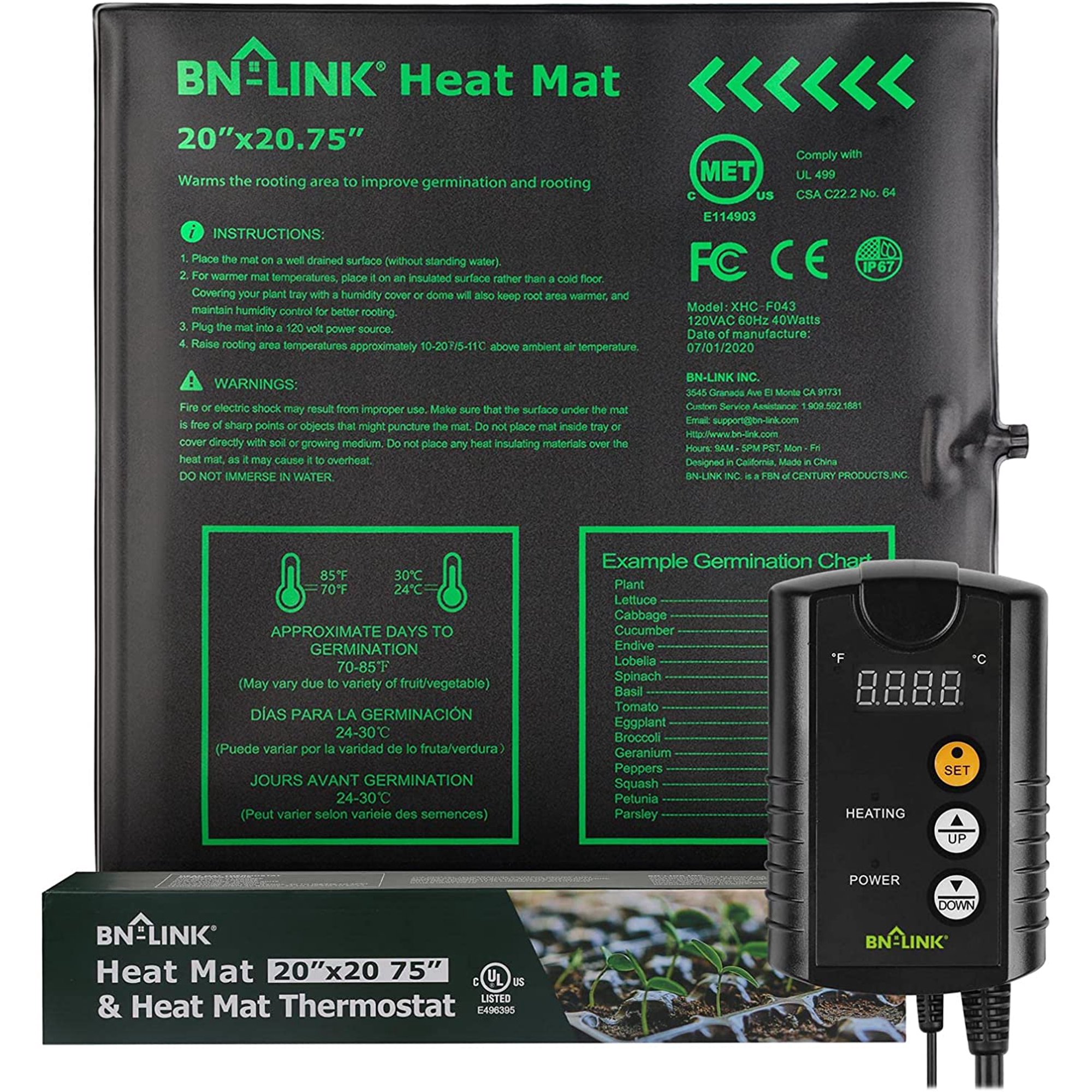 BN-LINK Durable Seedling Heat Mat Heating Pad 20 x 20.75 with Digital  Thermostat Controller Combo Set Waterproof for Indoor Seed Starting and  Plant Germination - Walmart.com