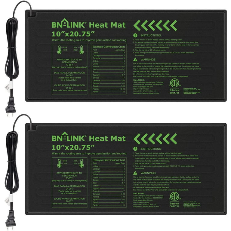 BN-LINK Durable Seedling Heat Mat Warm Hydroponic Heating Pad Waterproof  10 x 20.75 - 2 Pack for Seed Starting Greenhouse and Germination