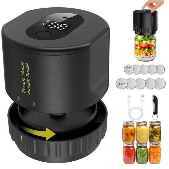 BN-LINK Electric Mason Jar Vacuum Sealer with 10 Pack Lids, Automatic Wide Mouth and Regular Mouth Mason Jar Sealer Kit, Jar Vacuum Sealer for Food Storage and Fermentation, Black