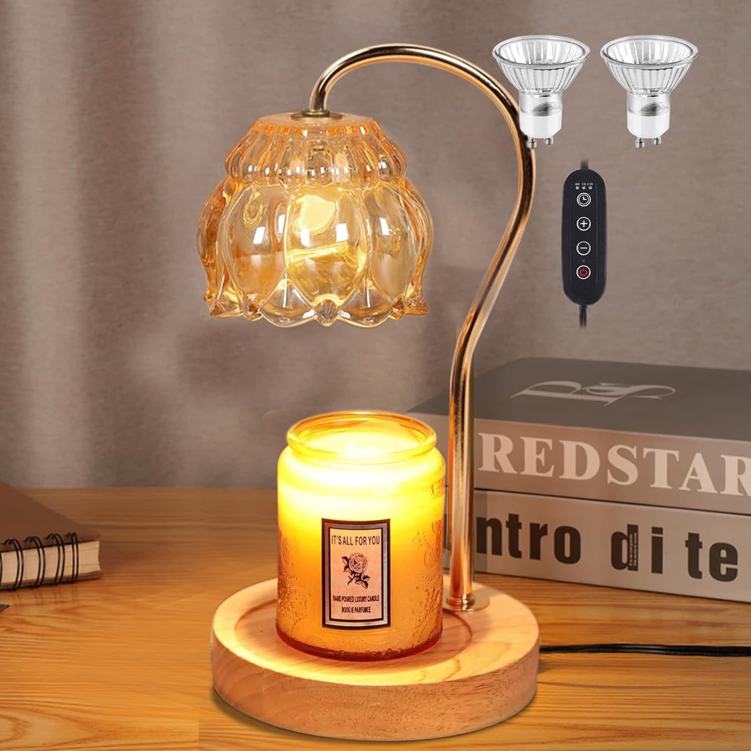 BN-LINK Fragrance Candle Warmer Lamp, Electric Flower Candle Warmer with Timer & Dimmer, Home Decor Wax Melt Warmer with 2 Bulbs, Gifts for Mom Women Friend Sister, Champagne - Walmart.com