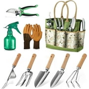 BN-LINK Garden Tool Set, 9 Piece Heavy Duty Gardening Hand Tools with Fashion and Durable Garden Tools Organizer Handbag,Rust-Proof Garden Tool Set, Ideal Gardening Gifts for Women and Men