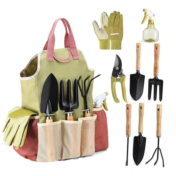 BN-LINK 9 piece heavy duty gardening hand tools set with organizer handbag, rust-proof, Yellow