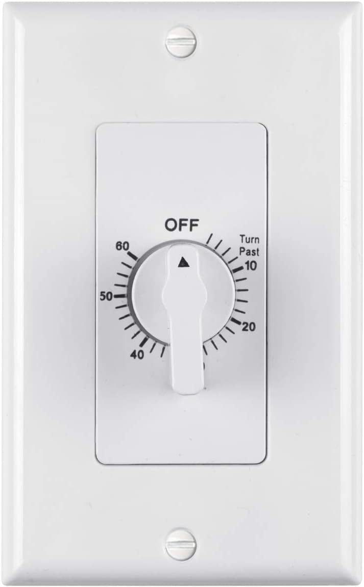 BN-LINK Heavy Duty 60-Minute in-Wall Spring Loaded Countdown Timer, Mechanical Switch,for Bathroom Fan ,Lights Timer, 2 Free Plate (White and Silver Metallic)