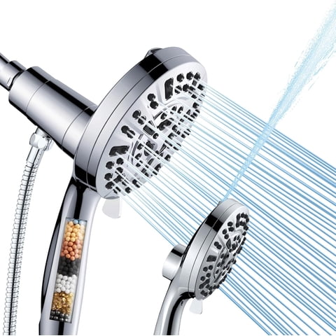 BN-LINK High Pressure 10 Ways Handheld Shower Head Chrome- Anti-clog Nozzles, Built-in Power Wash to Clean Tub, Magnetitc Rainfall Shower Wand, with 4.9FT Stainless Steel Water Hose, Adjustable Spray