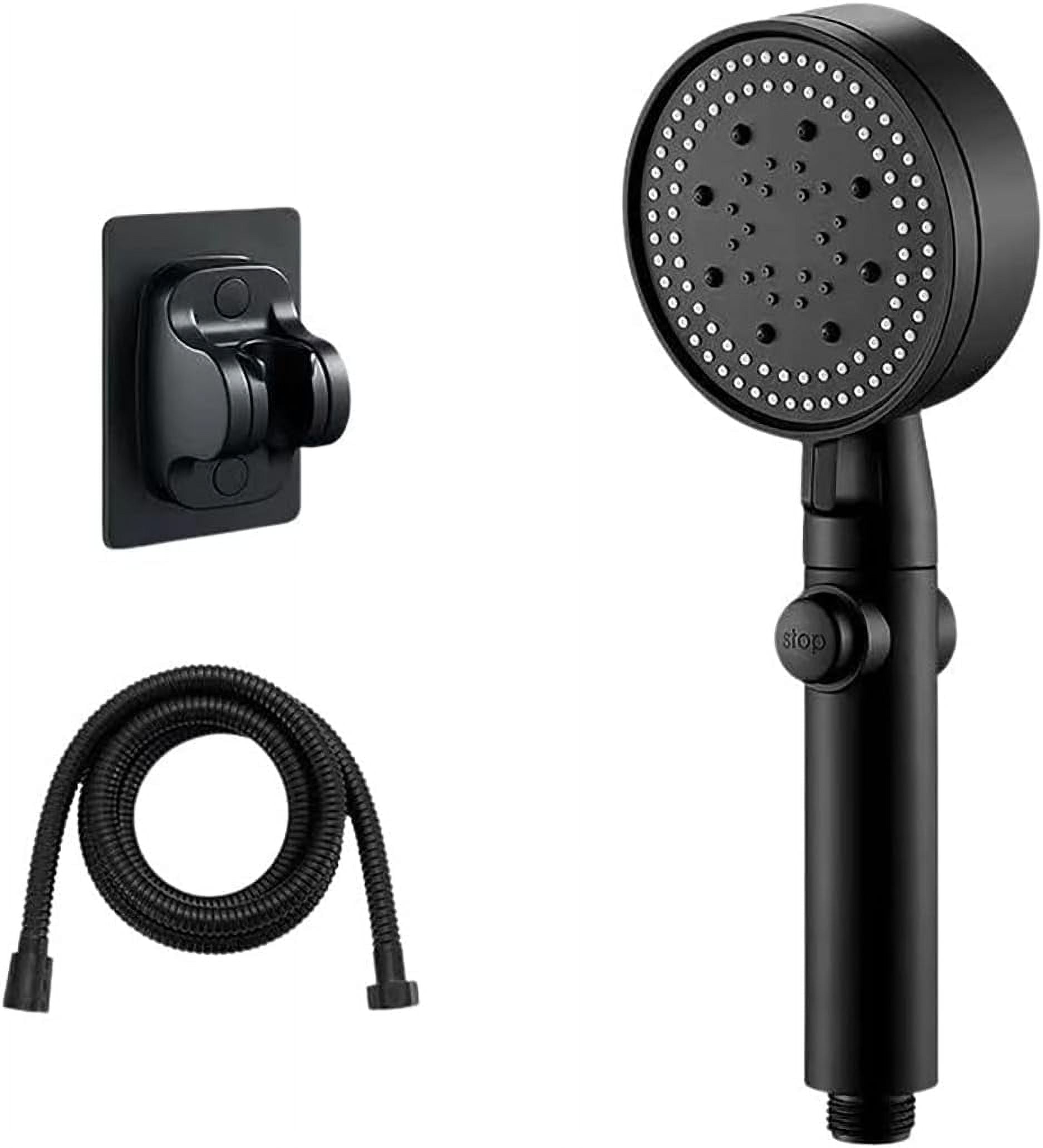 BN-LINK High Pressure Handheld Shower Head with ON/OFF Pause Switch, 5 Spray Modes Shower Wand, Removable Camper Shower Head with Hose and Adjustable Angle Bracket (Black)