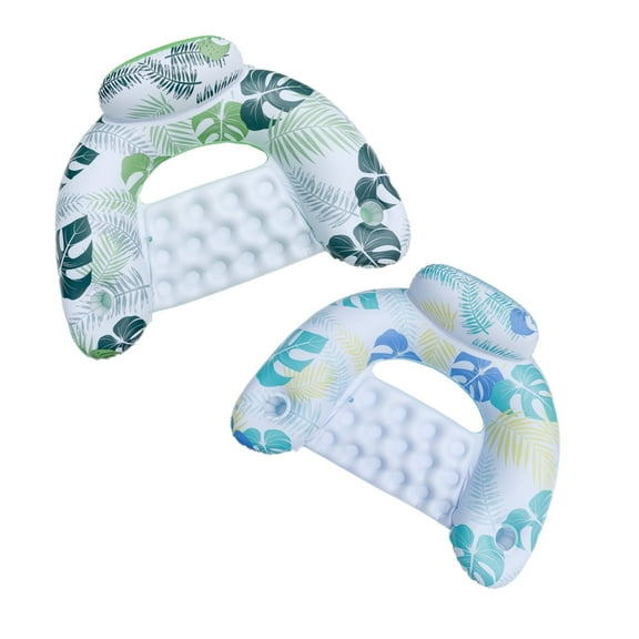 BN-LINK Inflatable Pool Float Chair, 2 Pack Blow up Floats Loungers with Cup Holders, Water Hammock for Swimming Pool, Lake & Rivers, for Adults (Blue+Green)