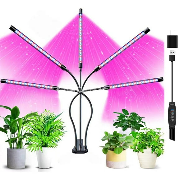 BN-LINK LED Grow Lights for Indoor Plants, Grow Light Full Spectrum Auto ON/Off with 3/9/12H Timer, 5 Heads Clip On Plant Grow Light with 9 Dimmable Brightness
