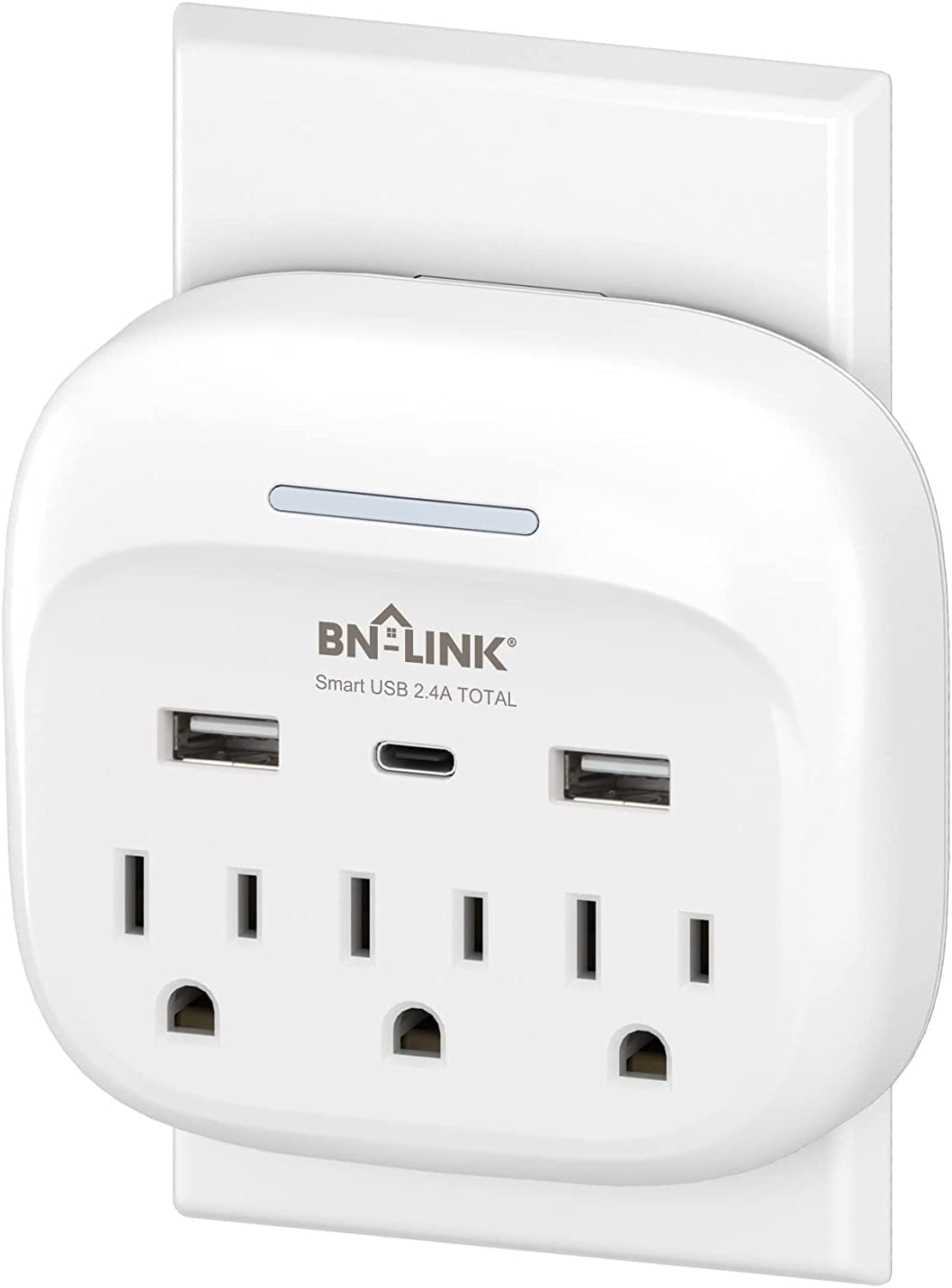 BN-LINK Multi Plug Outlet Extender with 3 Outlets and 3 USB Ports, 3 AC Outlet Splitter with 3 USB Ports (1 USB C), Wall Charger Adapter for Dorm, School, Travel, Office, Home, Travel, 1 Pack