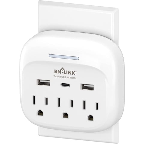 BN-LINK Multi Plug Outlet Extender with 3 Outlets and 3 USB Ports, 3 AC Outlet Splitter with 3 USB Ports (1 USB C), Wall Charger Adapter for Dorm, School, Travel, Office, Home, Travel, 1 Pack