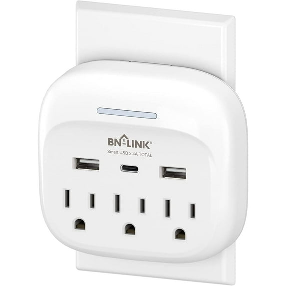 BN-LINK Multipoint Electrical Expander: 3 Plug Outlet & USB C, Surge ...