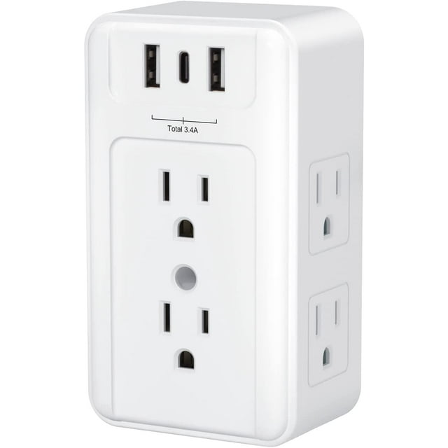 BNLINK Multi Plug Outlet Extender, 6 Wall Outlets and 3 USB Ports (1 USB C), Multi Outlet