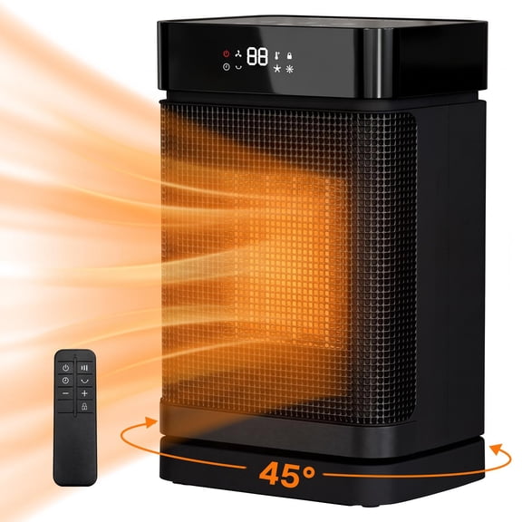 BN-LINK Oscillating Space Heater with Remote, 1500W Portable Electric Heater with Thermostat & 24H Timer & 5 Modes, Indoor Small Room Heater for Bedroom, Office and Indoor