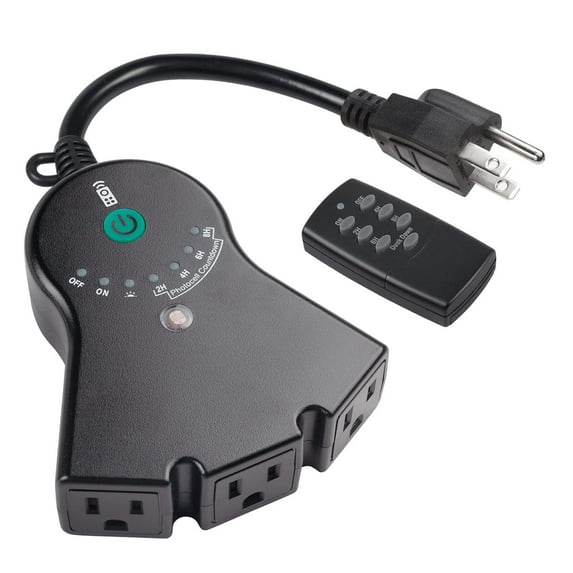 BN-LINK Dusk to Dawn Light Sensor Timer, 100 FT Range Remote Control with 3 Grounded Outlets,Outdoor Light Timer Waterproof, 15A 1/2HP, ETL Listed