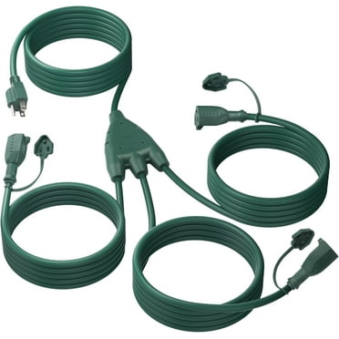 BN-LINK Outdoor Extension Cord 1 to 3 Splitter, 25 ft Power Cord, Multi Grounded Outlets, 16/3 SJTW Weatherproof for Lighting, Landscaping & Holiday Decorations, ETL Listed