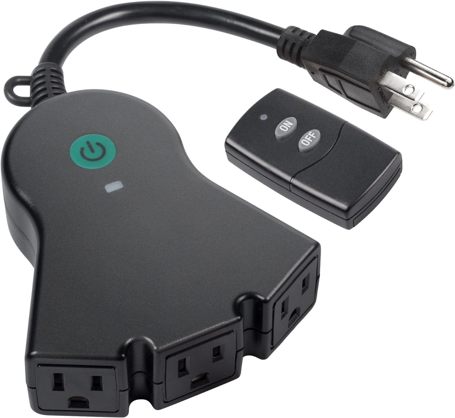 HBN Indoor/Outdoor Wireless Remote Control Outlet - 1 Remote, 1 Three-Prong Outlet - Weatherproof, 15 Amp, 120V - Black