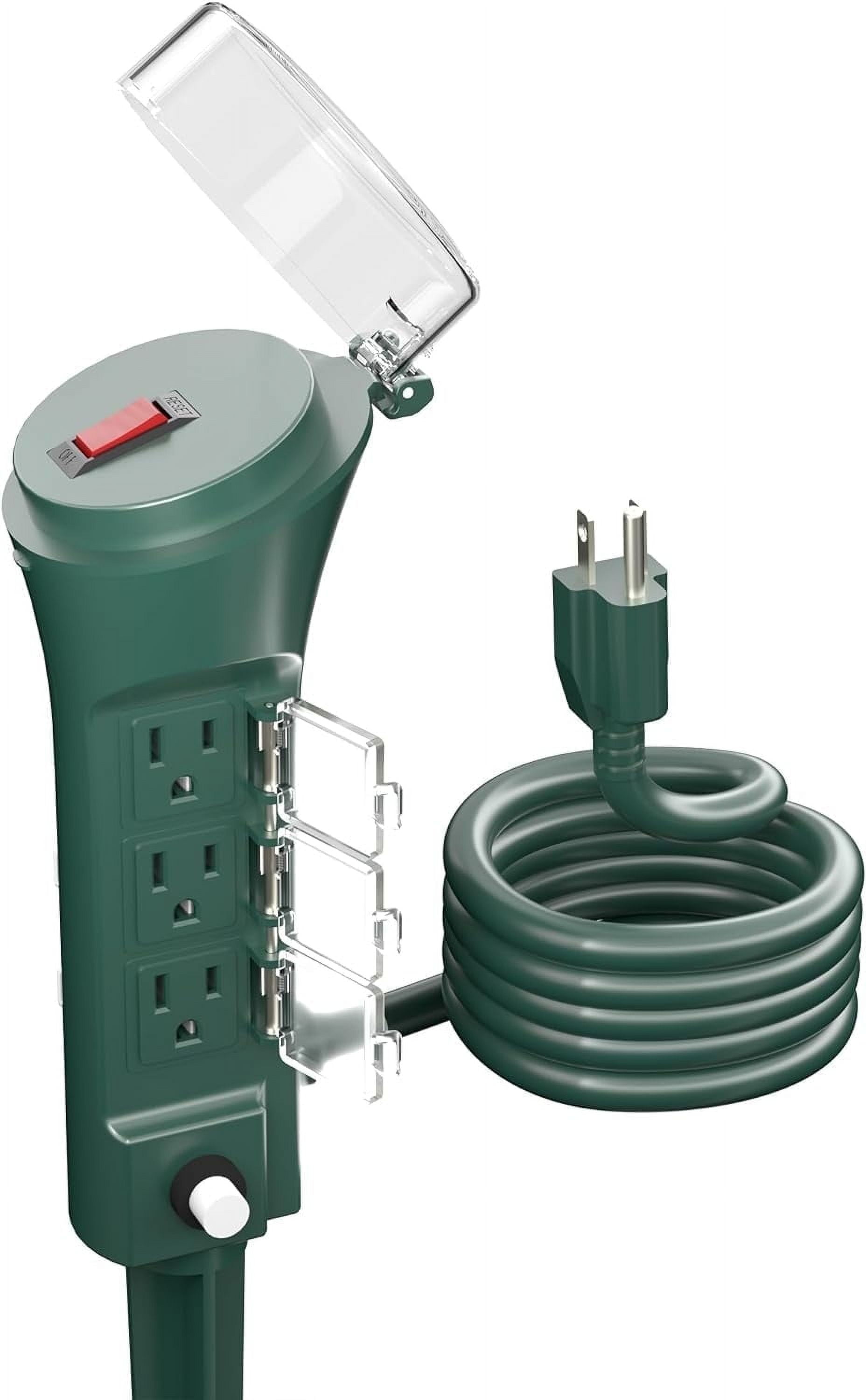 BN-LINK Outdoor Power Stake with 6 Outlets, 6ft Extension Cord Power Strip with Overload Protection, Waterproof Outside Yard Multi-Outlets Use for Camping, Party