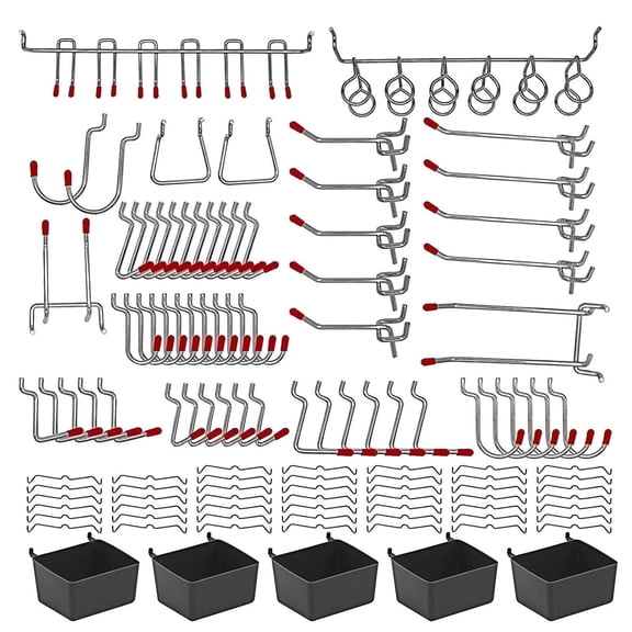BN-LINK Pegboard Hooks, 114PCS Pegboard Accessories Organizer Kit, Pegboard Organizer Kit with Bins, Cups, Durable Metal Hooks for Tool Organization, Garage, Workshop, and Craft Storage