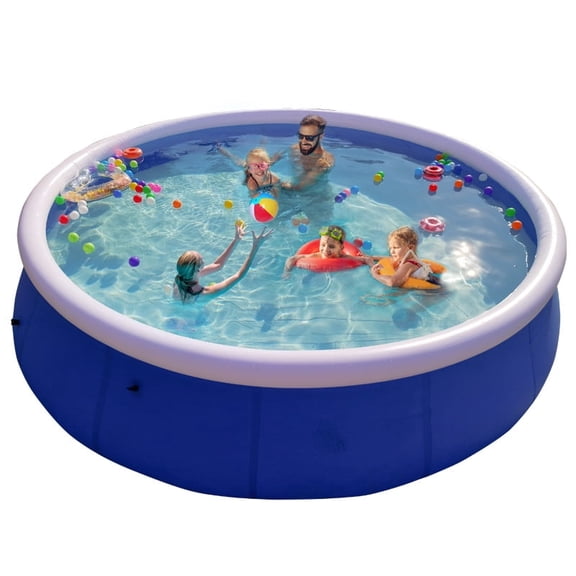 BN-LINK 10 x 30 Above Ground Swimming Pool, Easy Set Up Inflatable Pool, Outdoor Above Ground Round Air Top Ring Pools for Kids and Family, Blue