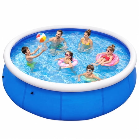 BN-LINK 10’ x 30” Above Ground Swimming Pool, Easy Set Up Inflatable Pool, Outdoor Above Ground Round Air Top Ring Pools for Kids and Family, Blue