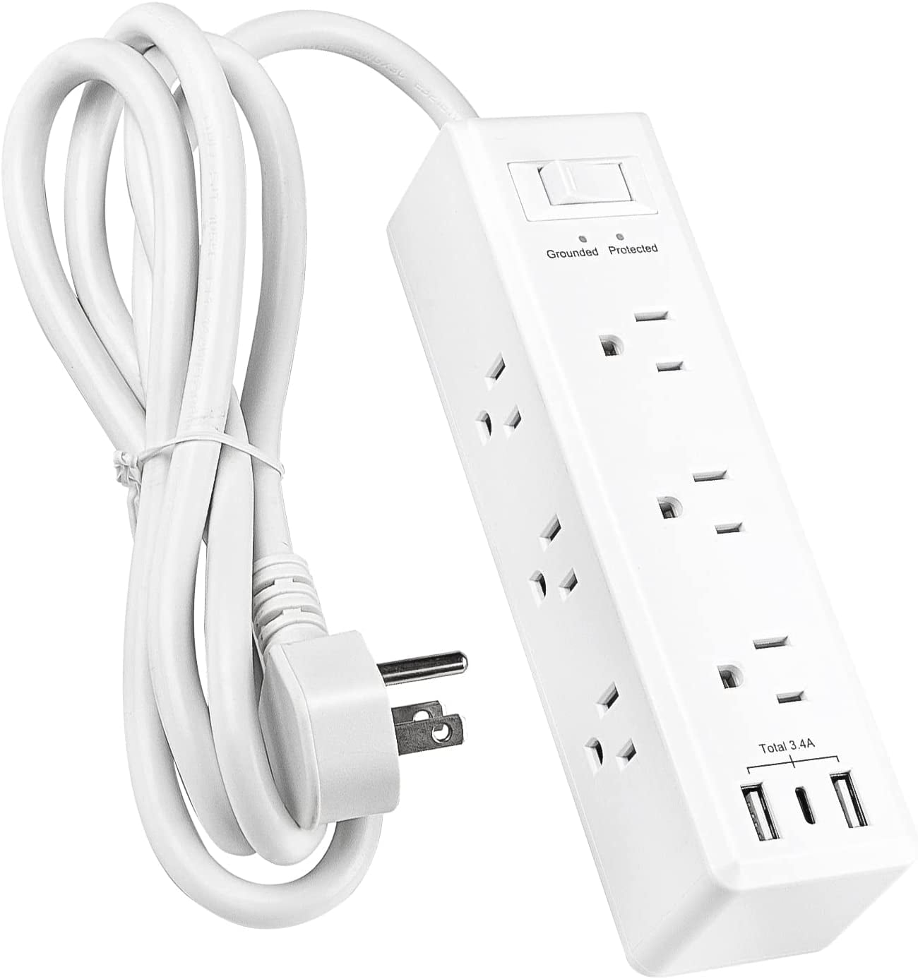 Power Strip with 3 Outlet & 3 USB - 6 FT Cord with Low Profile Flat Pl - BN- LINK