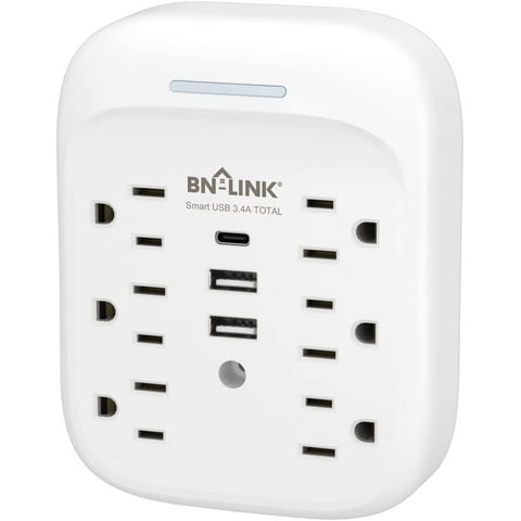 BN-LINK Surge Protector USB Wall Charger, 6 Outlet Extender with 3 USB Ports(USB C), Surge Protector Multi Plug Outlet Expander, Wall Mount Power Strip for School, Travel, Office, Home, ETL Listed