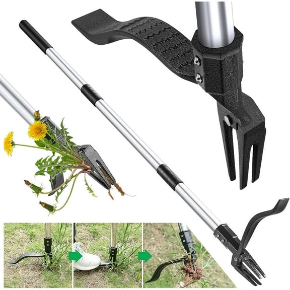 BN-LINK Weed Puller Tool, 48" Stand up Weeder Garden Tools & 4 Claw Steel Head, Rustproof Stainless Steel, Easily Remove Weeds Without Bending, Pulling, or Kneeling