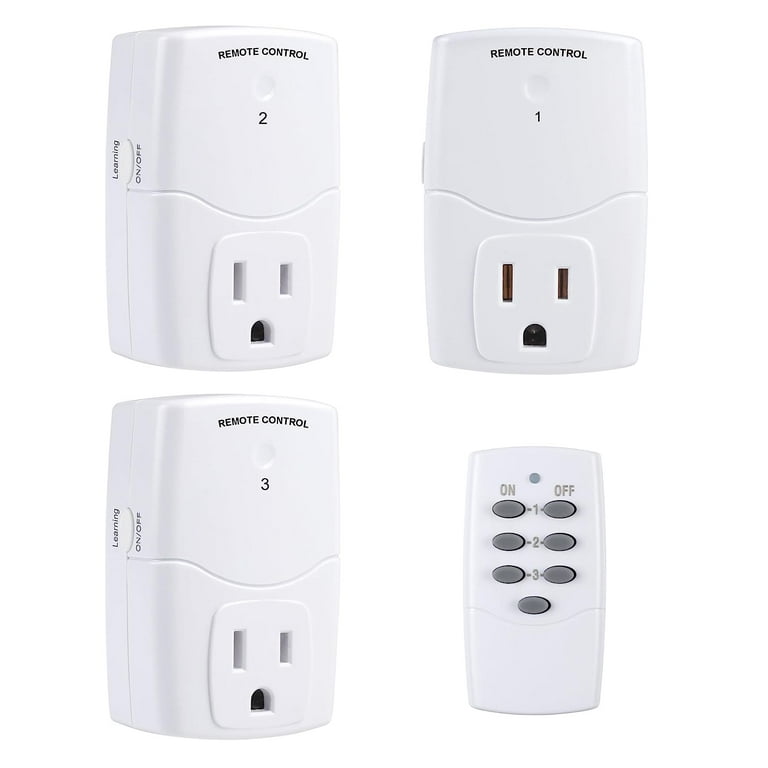 BN-LINK Wireless Remote Control Electrical Outlet Switch for Lights, Fans, Christmas Lights, Small Appliance, Long Range White Learning Code, 3Rx-1Tx