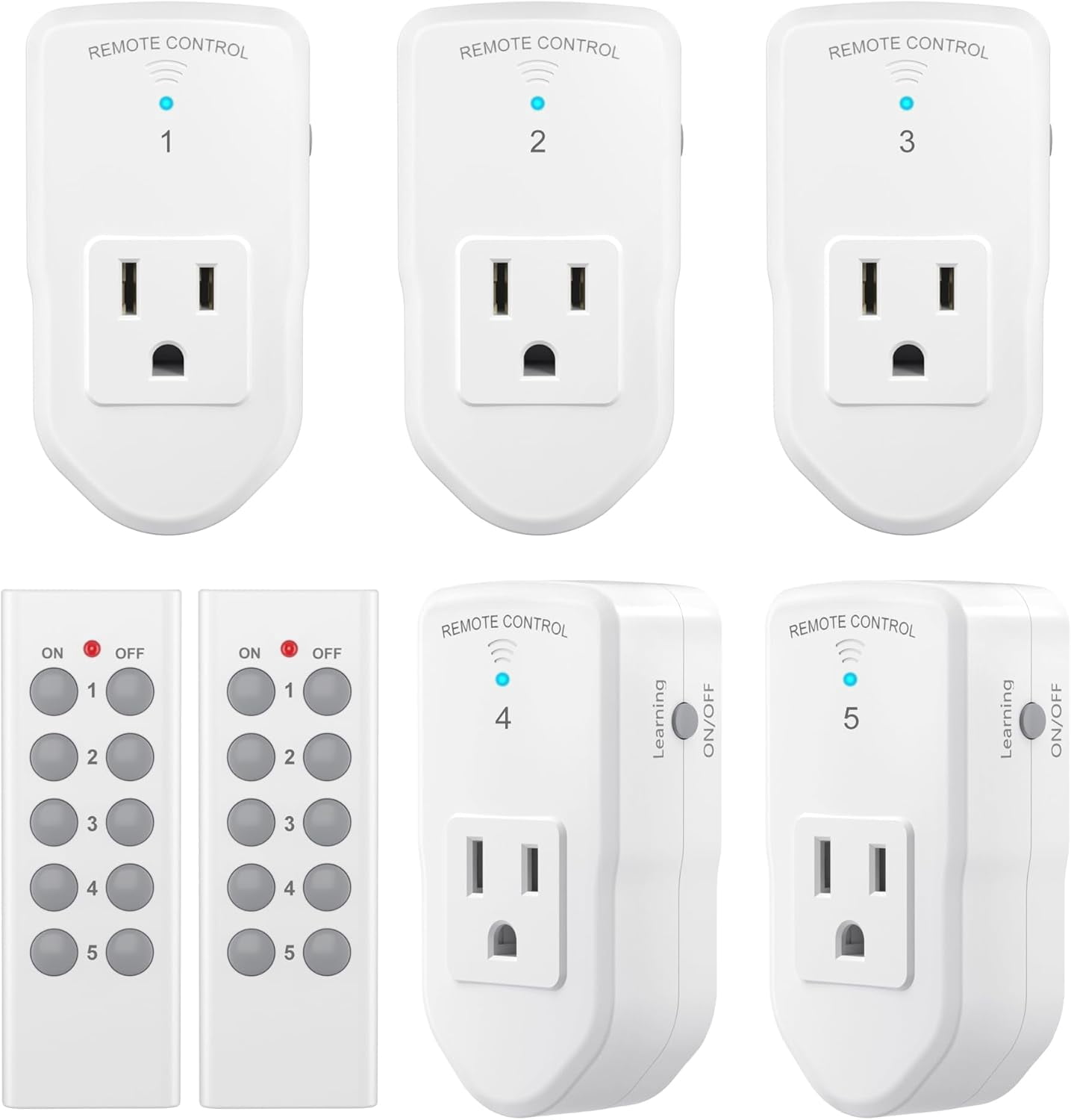 BN-LINK Wireless Remote Control Outlet, 2 Remotes + 5 Outlets, Long ...