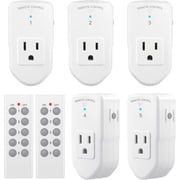 BN-LINK Wireless Remote Control Outlet with Extra Long Range, for Household Appliances, White (2 Remotes + 5 Outlets)